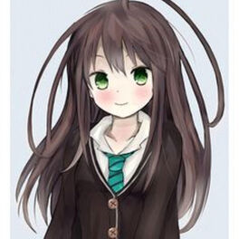 anime girl with light brown hair and green eyes