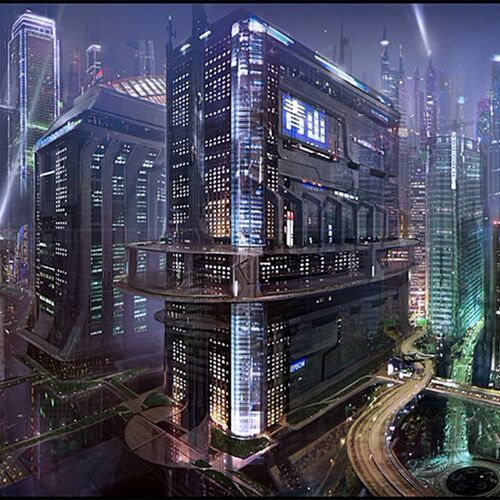 Future place. Кибер город. Киберпанк. Город арт. Sci Fi небоскреб.